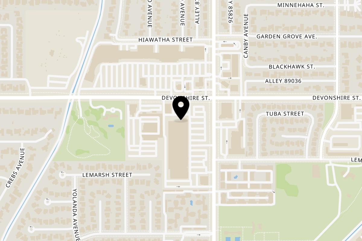 Map showing the location of Bobo The Boba on 18506 Devonshire St in Northridge